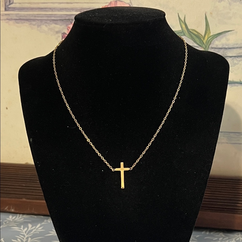 Gold plated stainless steel cross necklace
